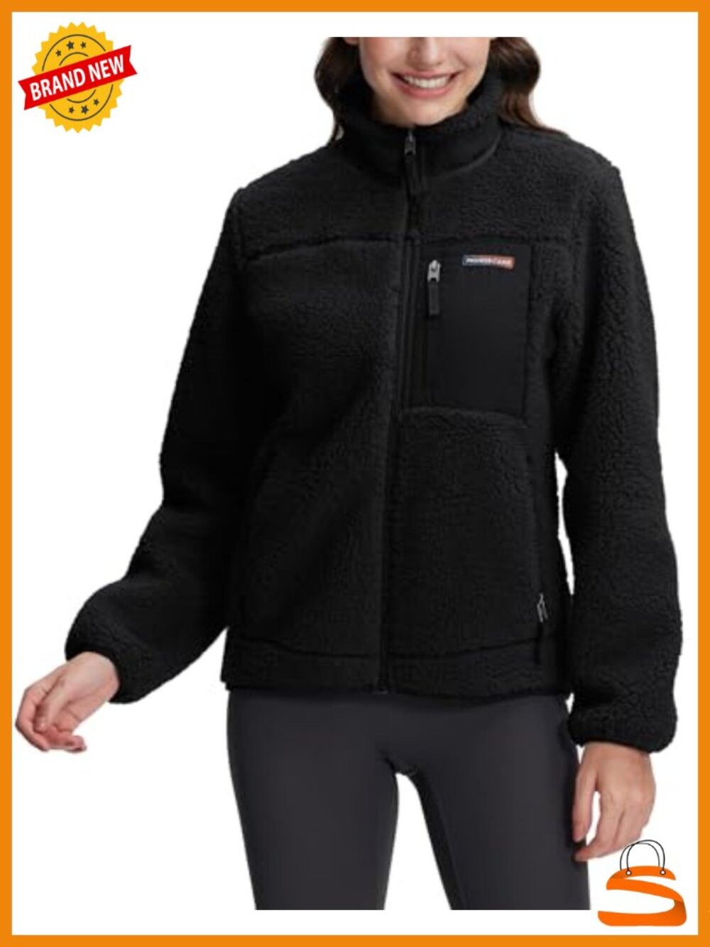Warm Fuzzy Fleece Jacket Full Zip Stand Collar Coat with Pockets